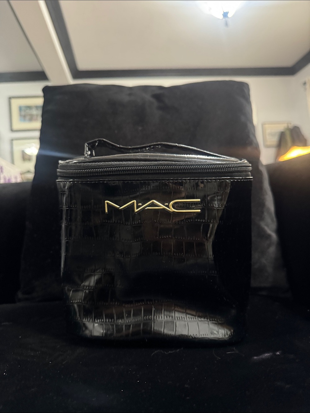 MAC Cosmetics Black Croc-Embossed Travel Toiletry Case with Gold Logo